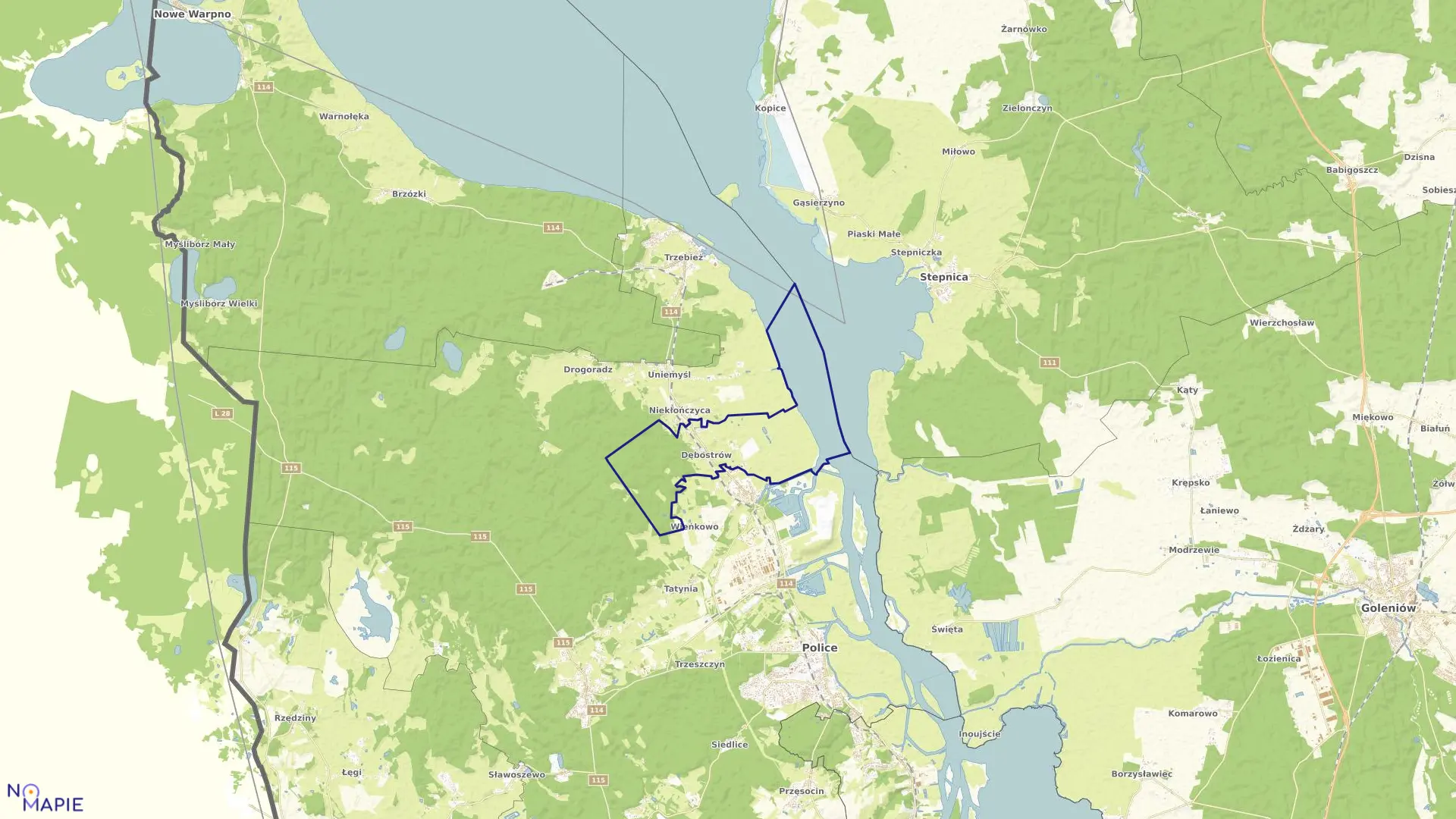 Mapa obrębu Dębostrów w gminie Police