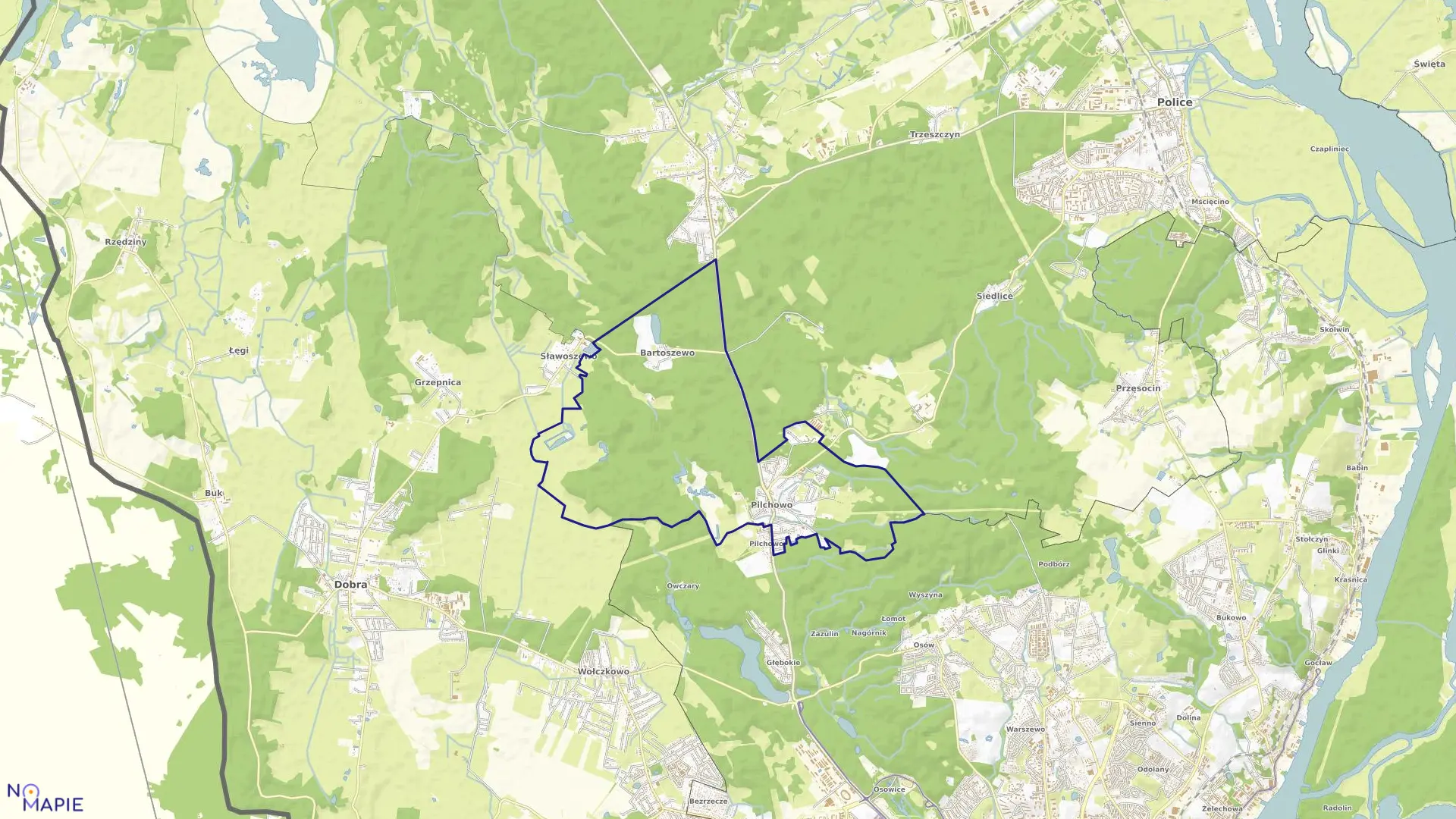 Mapa obrębu Pilchowo w gminie Police